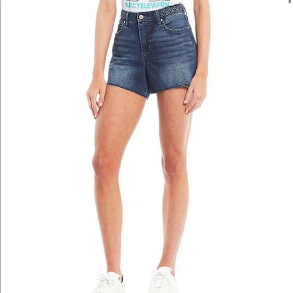 Frayed High Rise Denim Shorts 29 Raw Hem Zip Up Summer - Picture 1 of 12